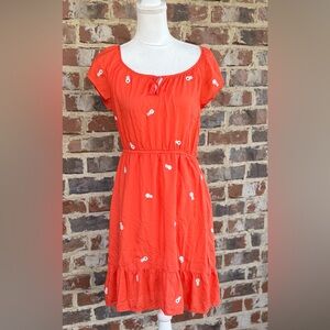 🦋Old Navy Bright Orange Short Sleeve Ruffle-Hem Dress